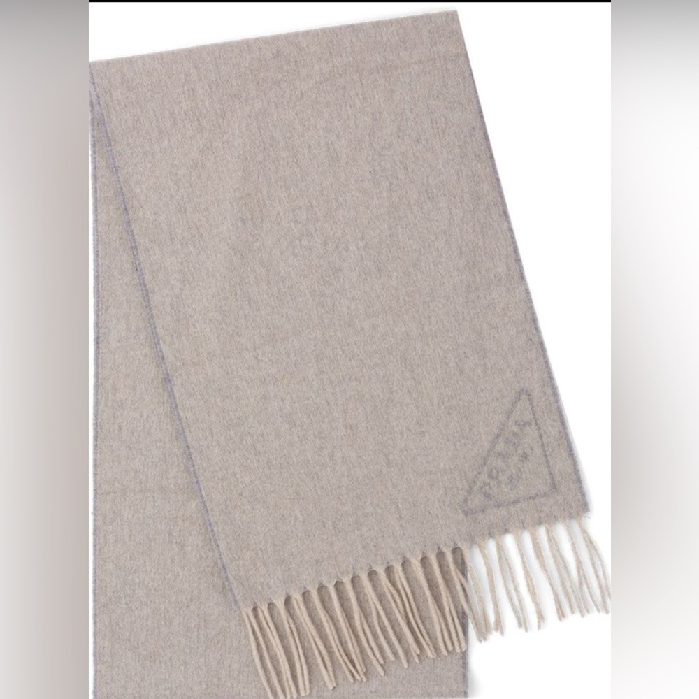 PRADA***100% Cashmere Nude and Gray and Reversible Scarf w/ Fringe***$1820 - Picture 4 of 9